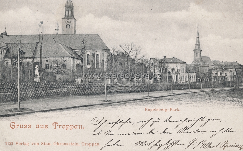 nadrokruh (7).jpg - Pohled na Nádražní okruh a park od Tyršové ulice. Pohlednice prošlá poštou v roce 1899.